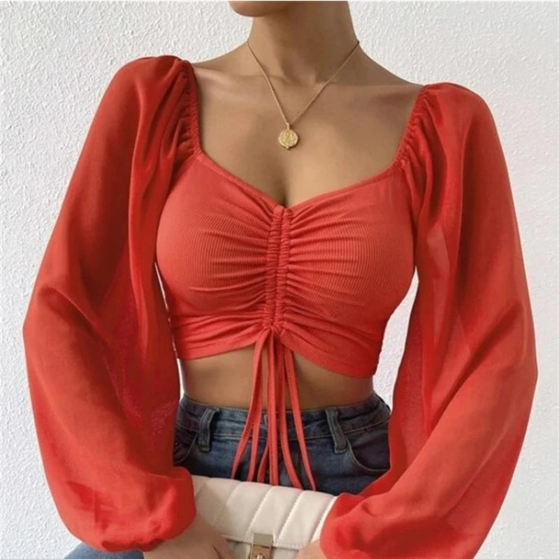 ALLUKASA Mesh Lantern Sleeve Top